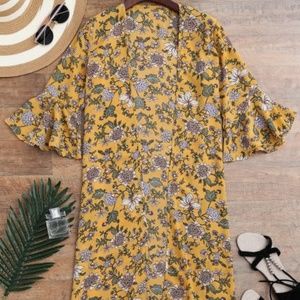 Bell Sleeve Tiny Floral Slit Kimono Cover Up